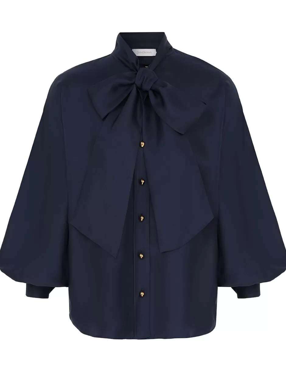 ZIMMERMANN Clothing | Tops<Eden Tie Neck Blouse Marine