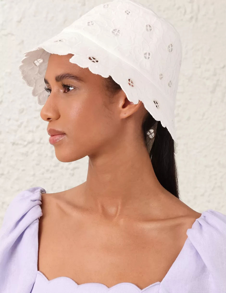 ZIMMERMANN Accessories | Hats<Floral Embroidery Bucket Hat Ivory