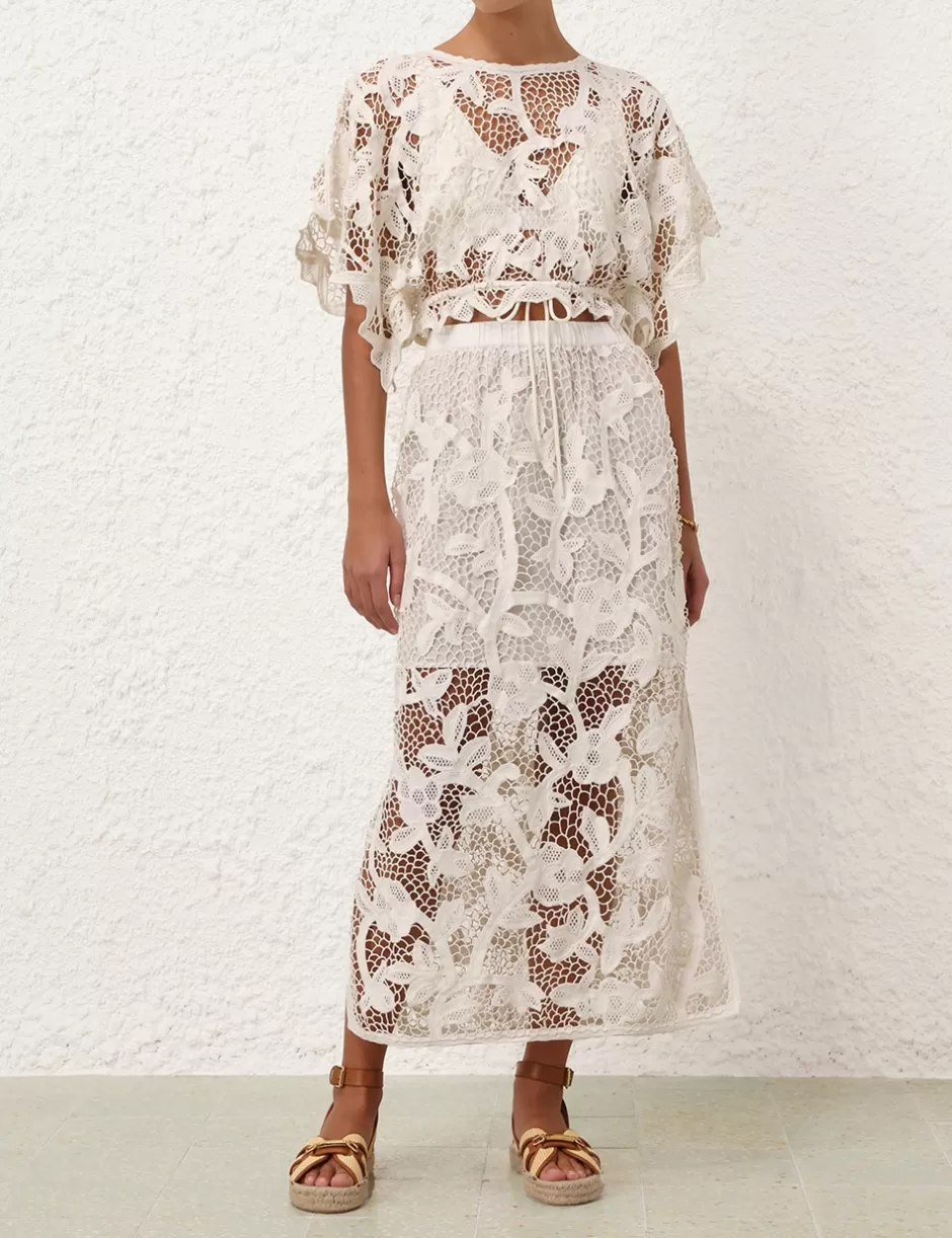 ZIMMERMANN Clothing | Skirts<Golden Crochet Lace Skirt Ivory