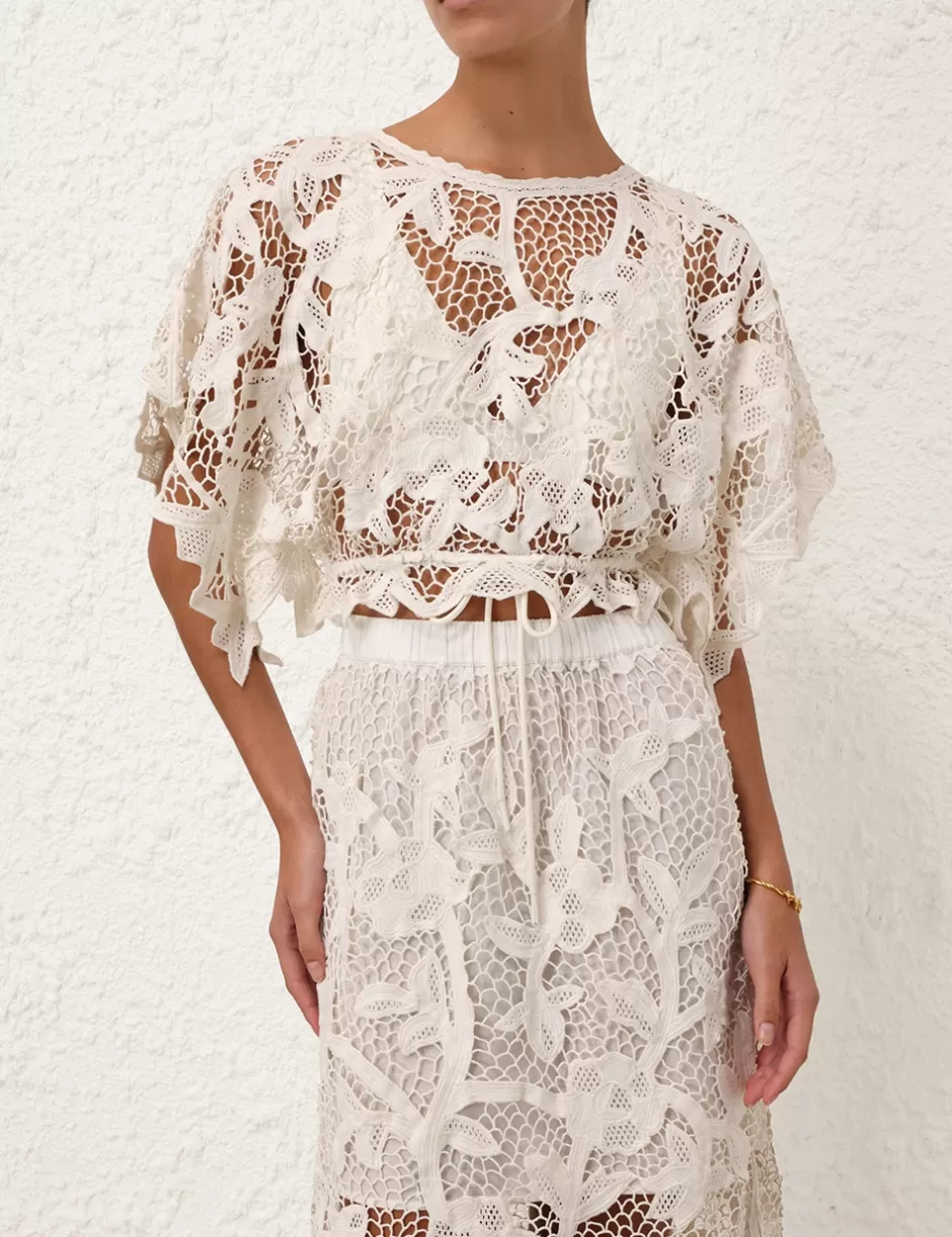 ZIMMERMANN Clothing | Tops<Golden Crochet Lace Top Ivory