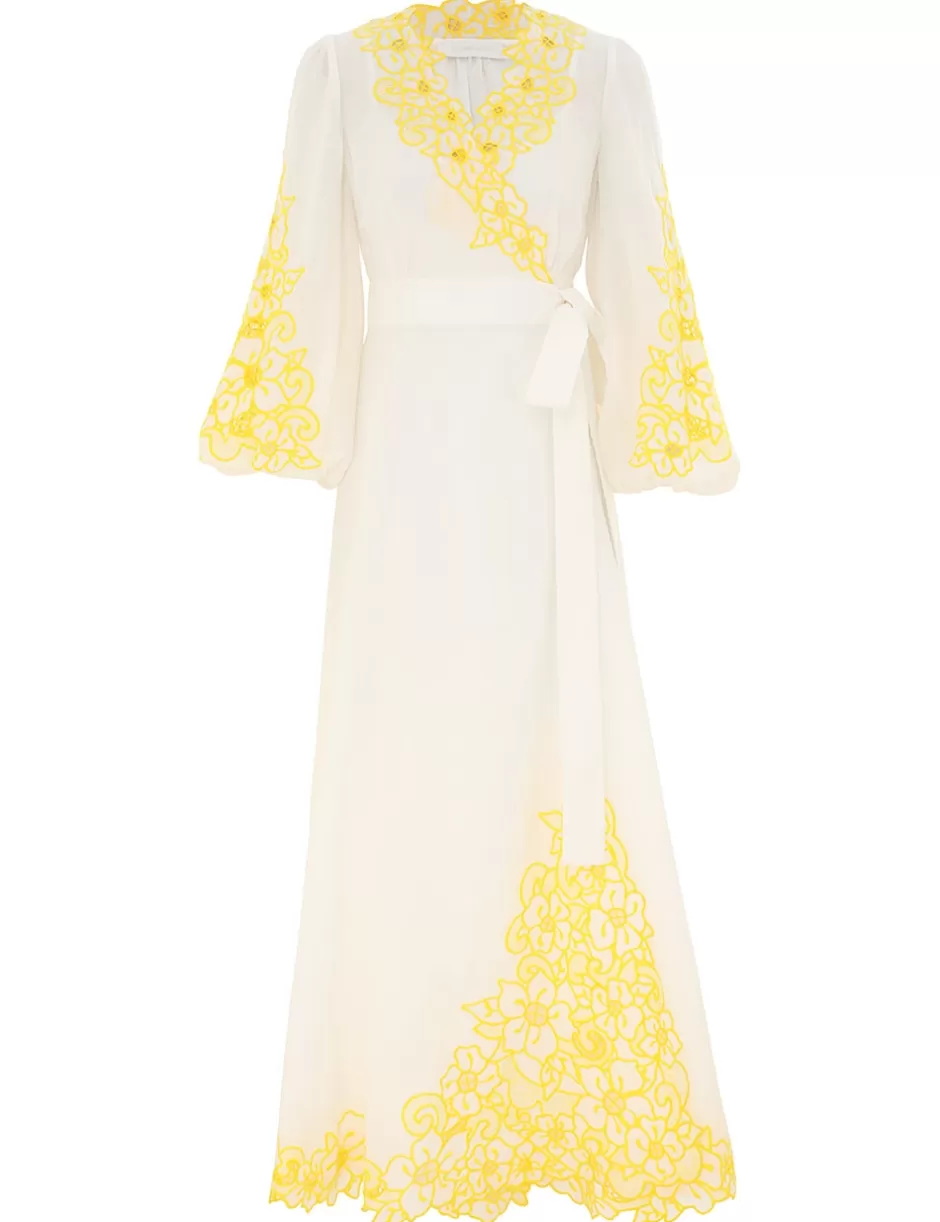 ZIMMERMANN Clothing | Dresses & Coverups<Golden Embroidered Midi Dress Ivory Yellow