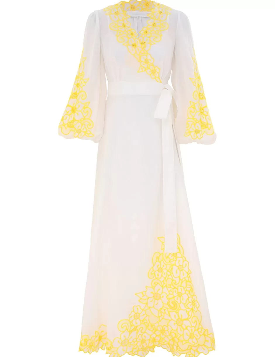 ZIMMERMANN Clothing | Dresses & Coverups<Golden Embroidered Midi Dress Ivory Yellow