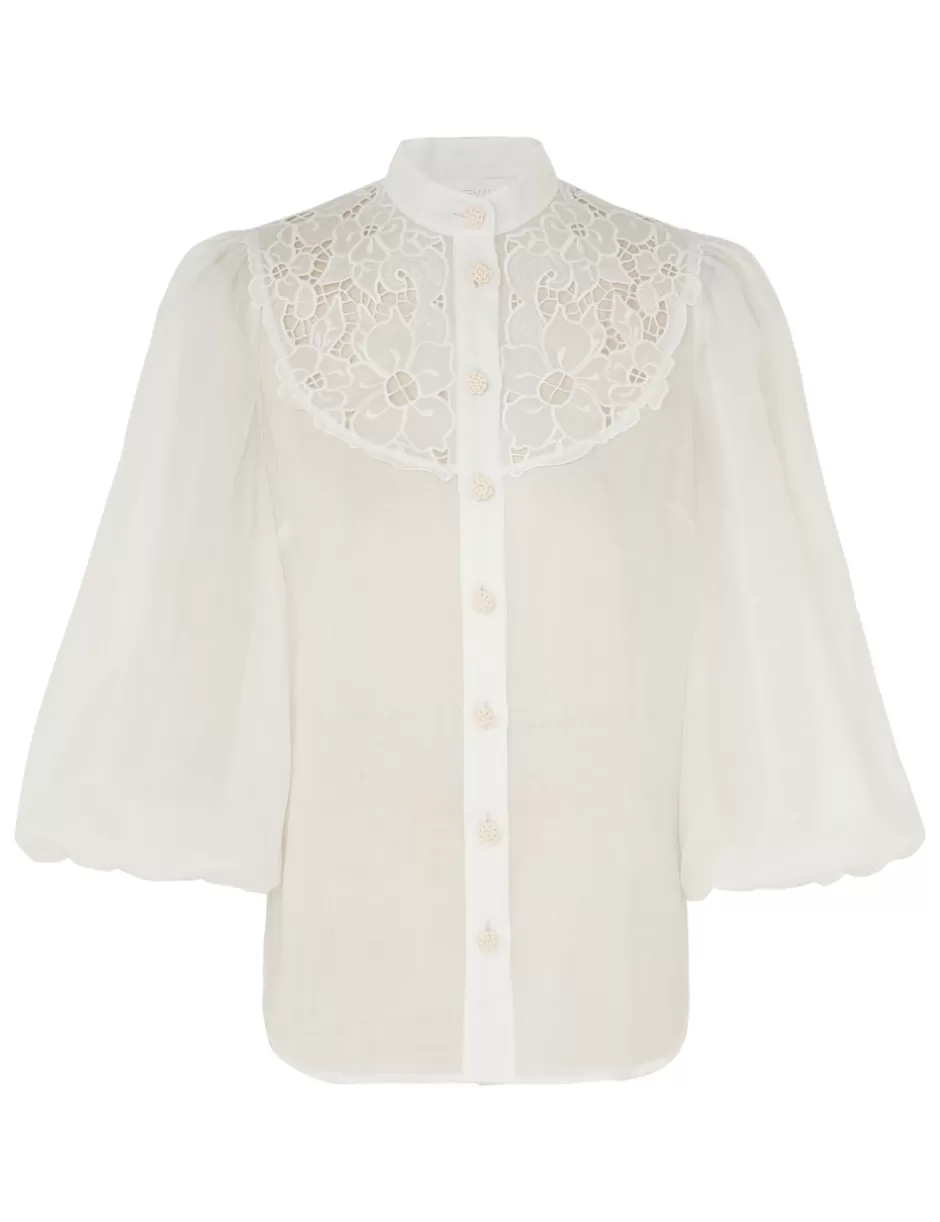 ZIMMERMANN Clothing | Tops<Golden Embroidered Yoke Blouse Ivory Ivory