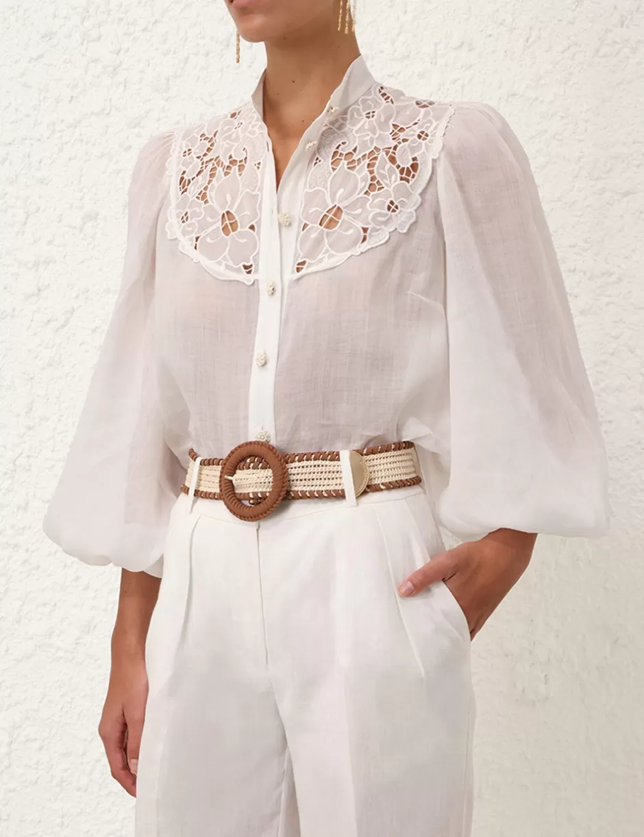 ZIMMERMANN Clothing | Tops<Golden Embroidered Yoke Blouse Ivory Ivory