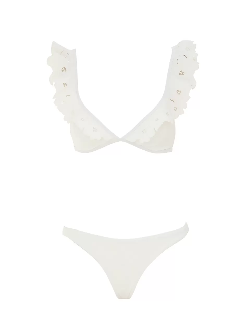 ZIMMERMANN Bikinis<Golden Embroidery Frill Bikini Ivory