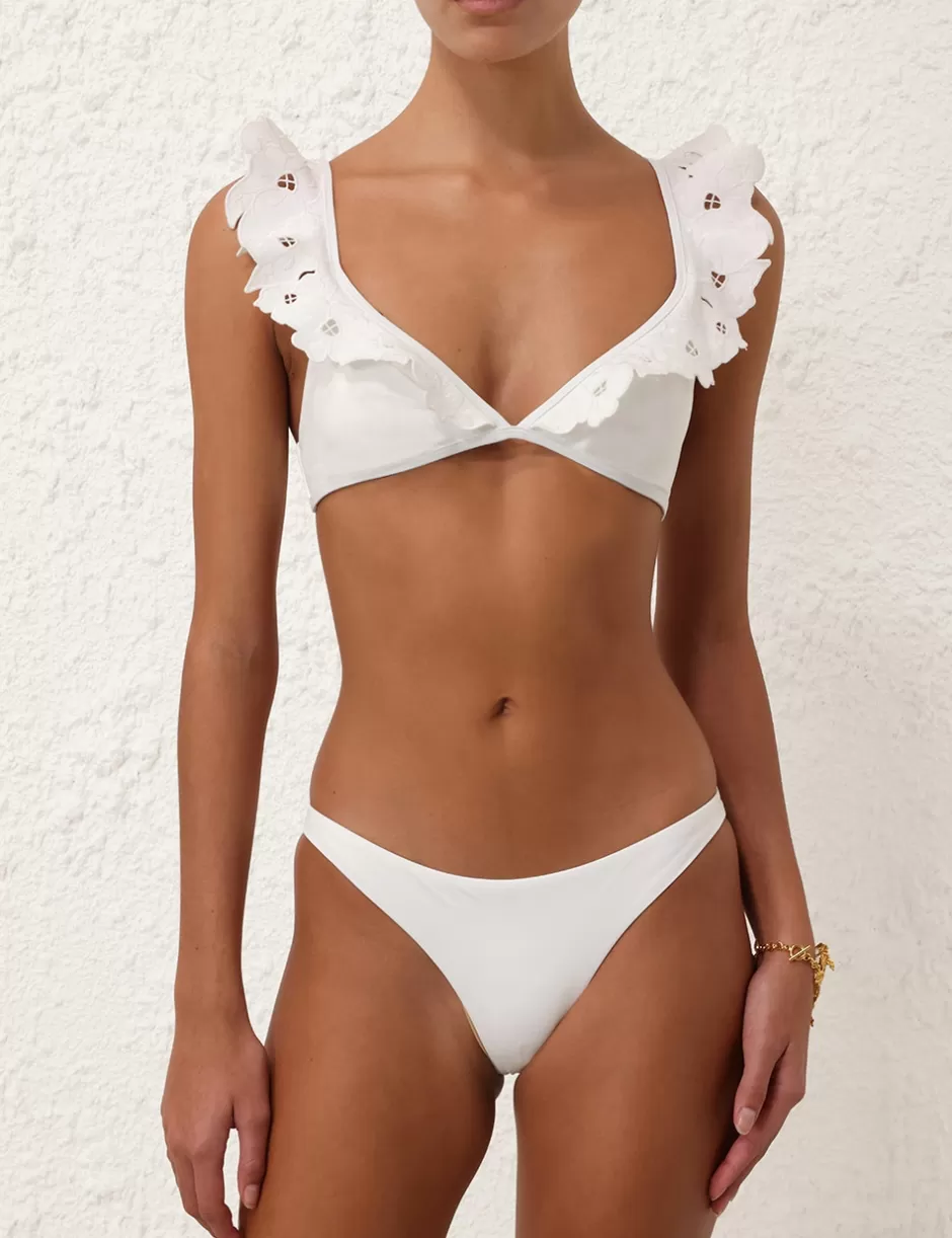 ZIMMERMANN Bikinis<Golden Embroidery Frill Bikini Ivory