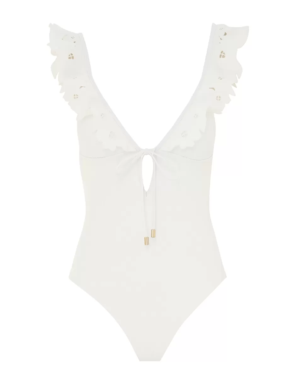 ZIMMERMANN One Pieces<Golden Embroidery Frill 1PC Ivory