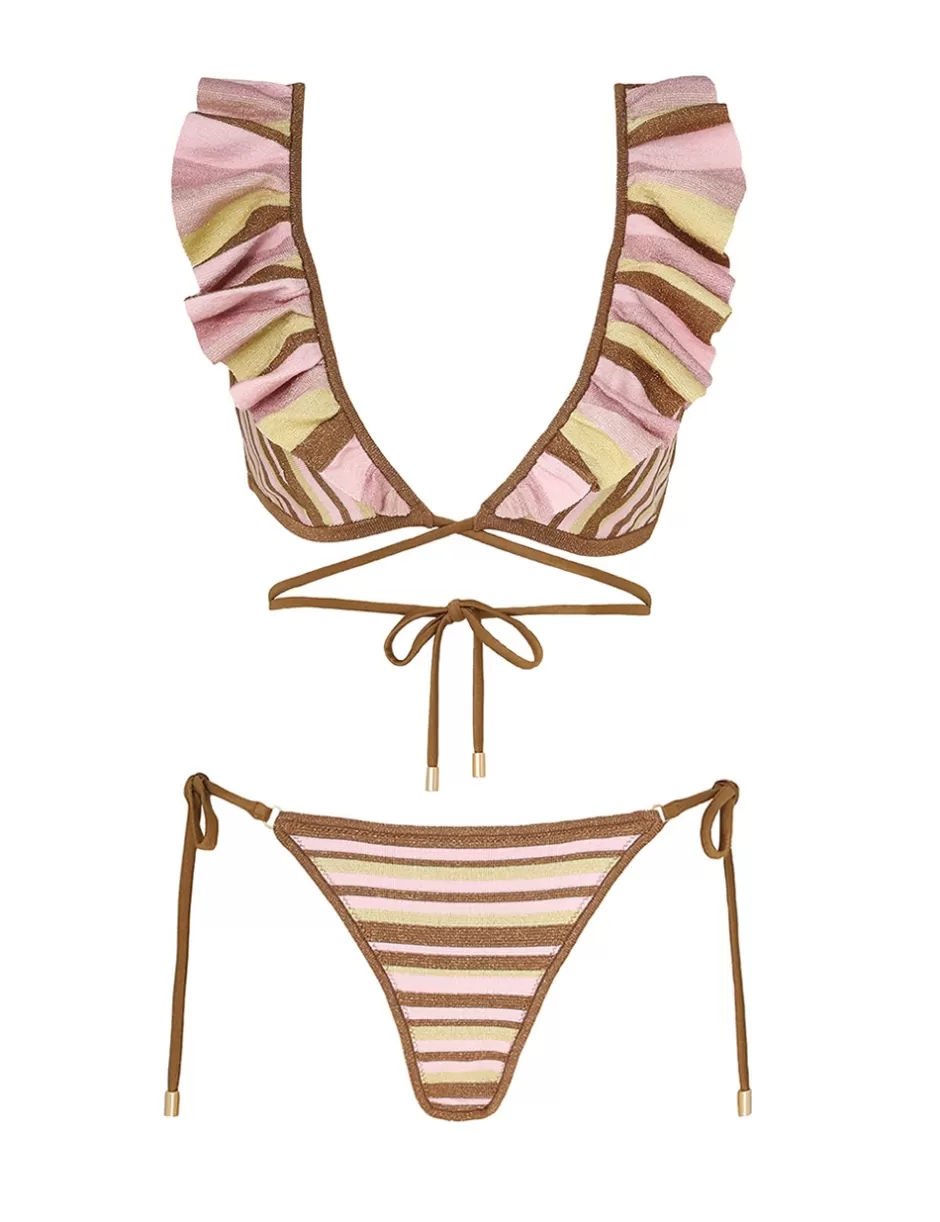 ZIMMERMANN Bikinis<Golden Knit Wrap Bikini Gold Multi Stripe