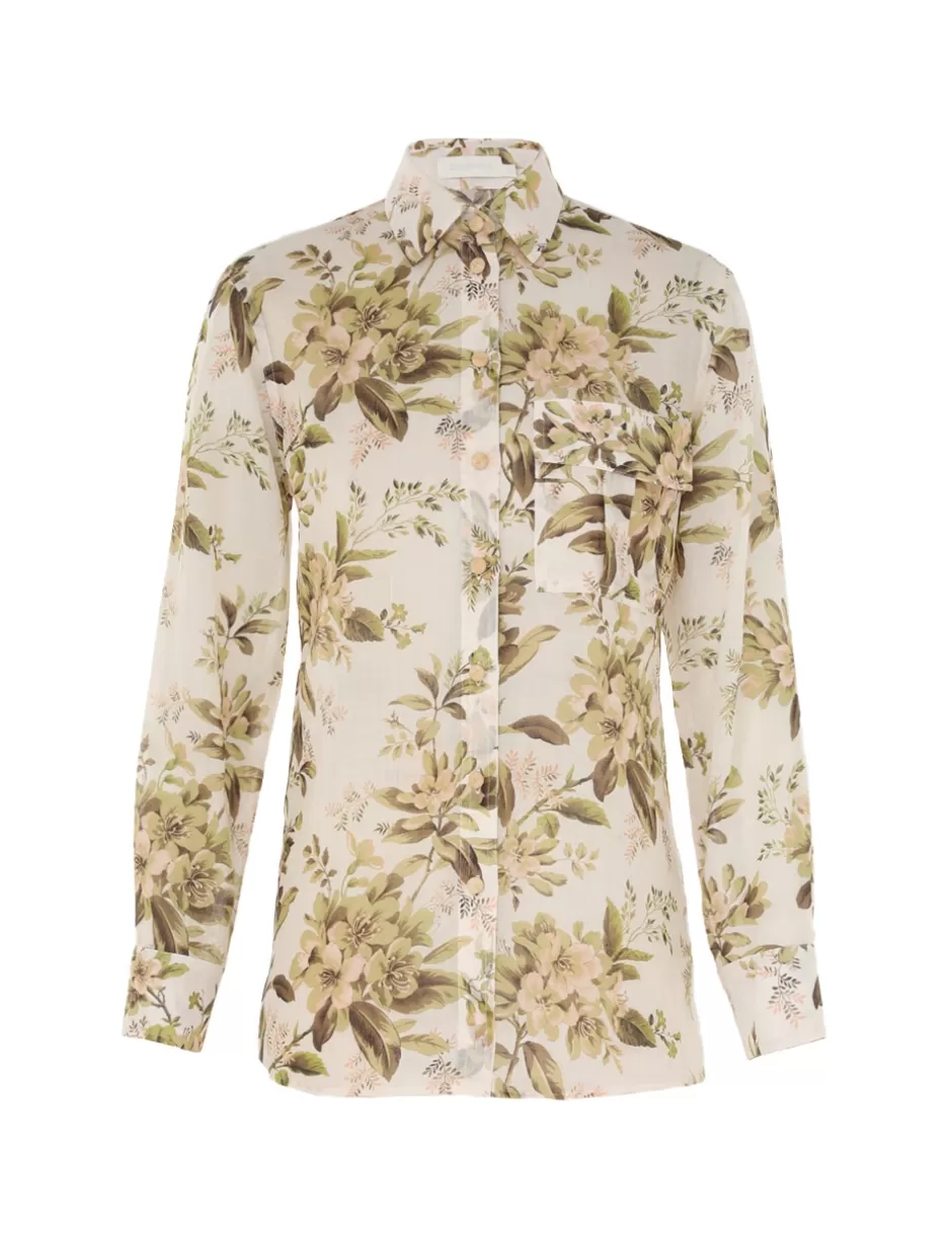 ZIMMERMANN Clothing | Tops<Golden Manstyle Shirt Sage Toile Floral