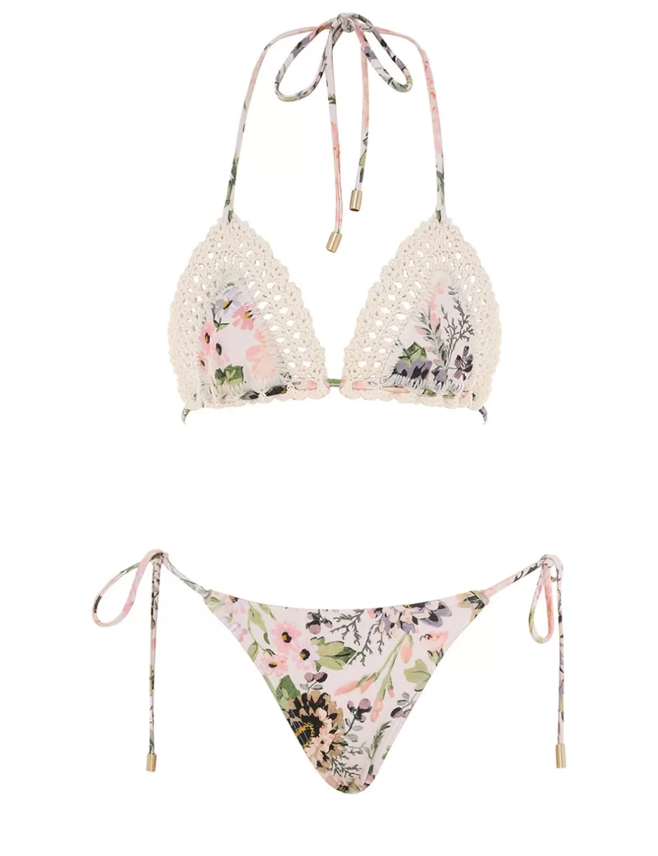 ZIMMERMANN Bikinis<Halliday Crochet Tri Bikini Cream Multi Floral