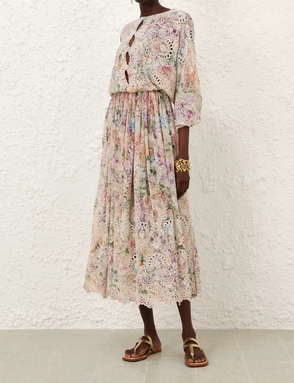 ZIMMERMANN Clothing | Dresses & Coverups<Halliday Embroidered Dress Multi Watercolour Floral