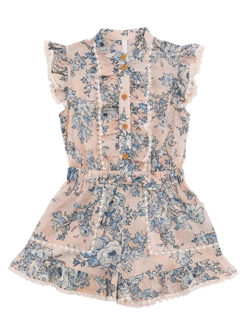 ZIMMERMANN Kids | Clothing<Halliday Frill Playsuit Peach Blue Floral