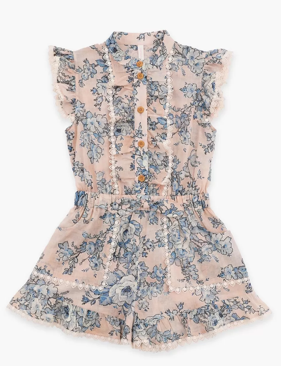 ZIMMERMANN Kids | Clothing<Halliday Frill Playsuit Peach Blue Floral