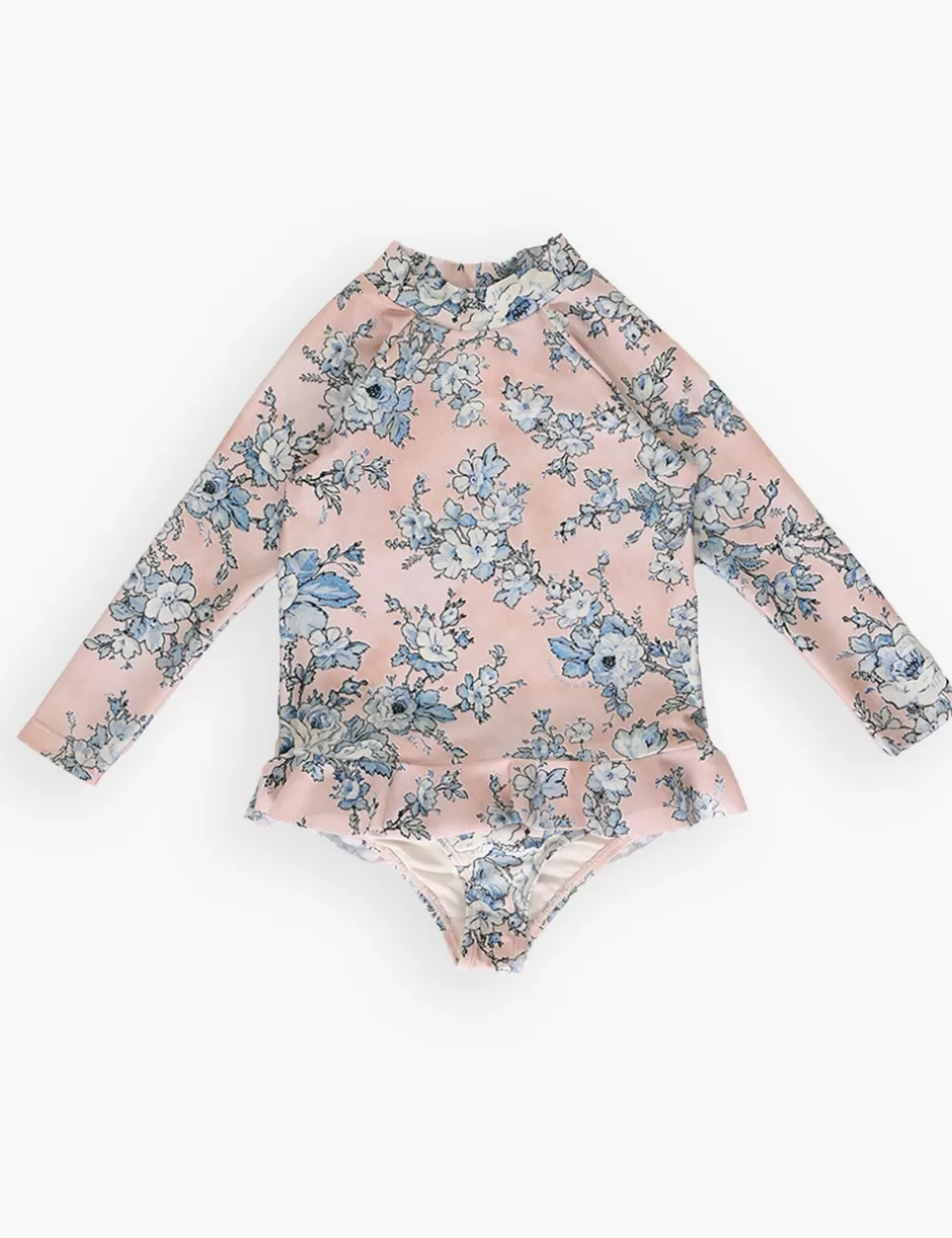 ZIMMERMANN Kids | Swimwear<Halliday Frill Rashie Peach Blue Floral