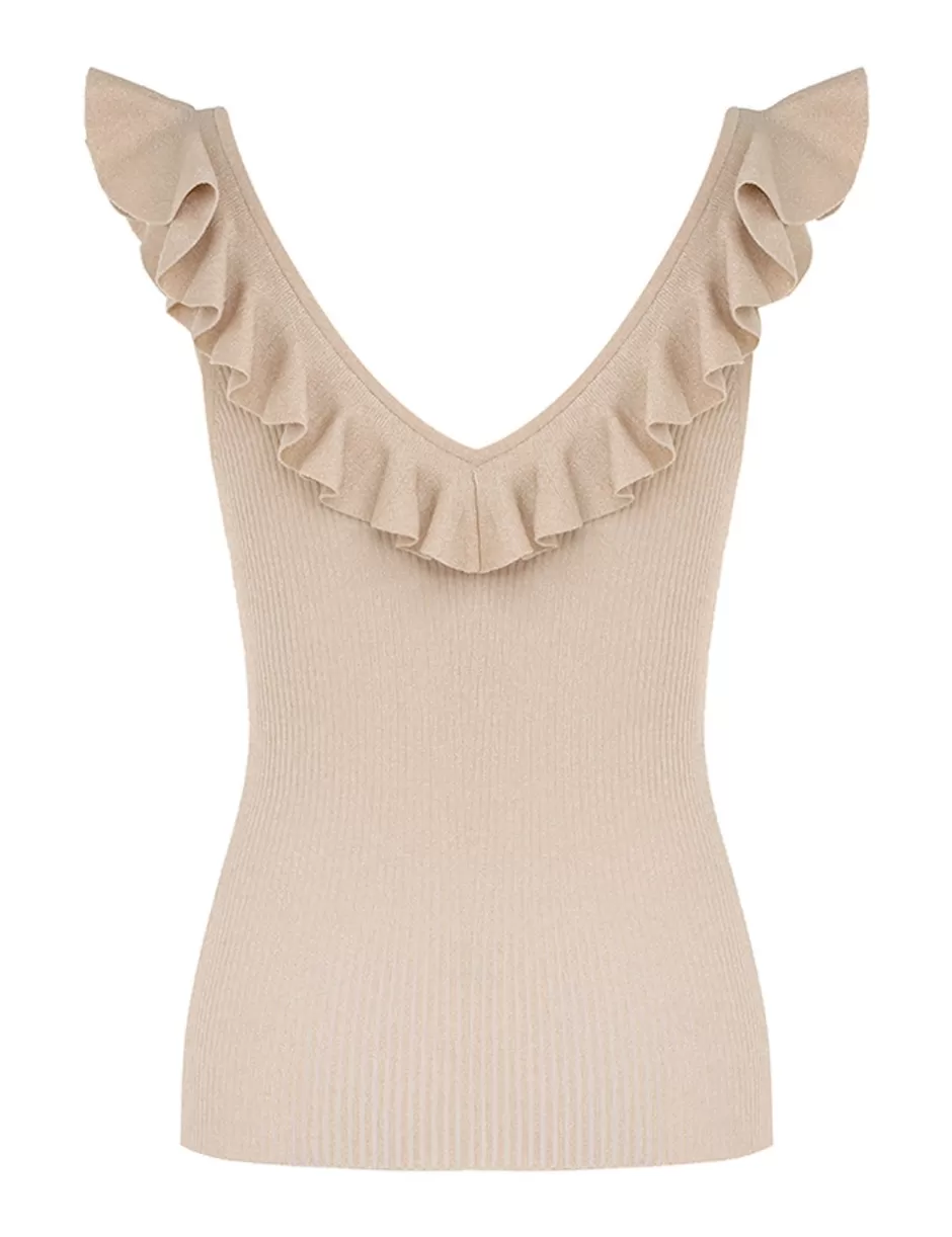 ZIMMERMANN Clothing | Tops<Halliday Frill V-Neck Top Cream Lurex