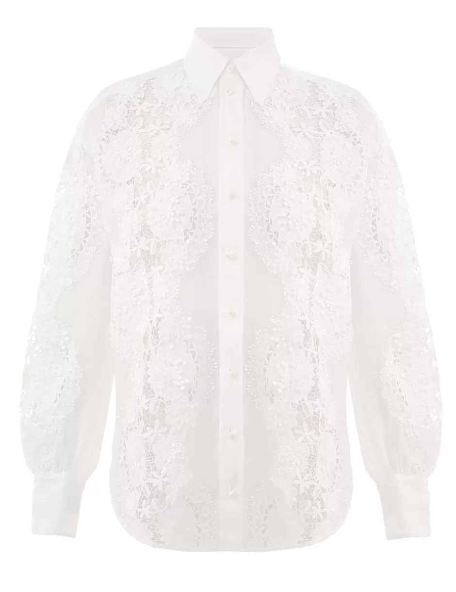 ZIMMERMANN Clothing | Tops<Halliday Lace Flower Shirt Ivory