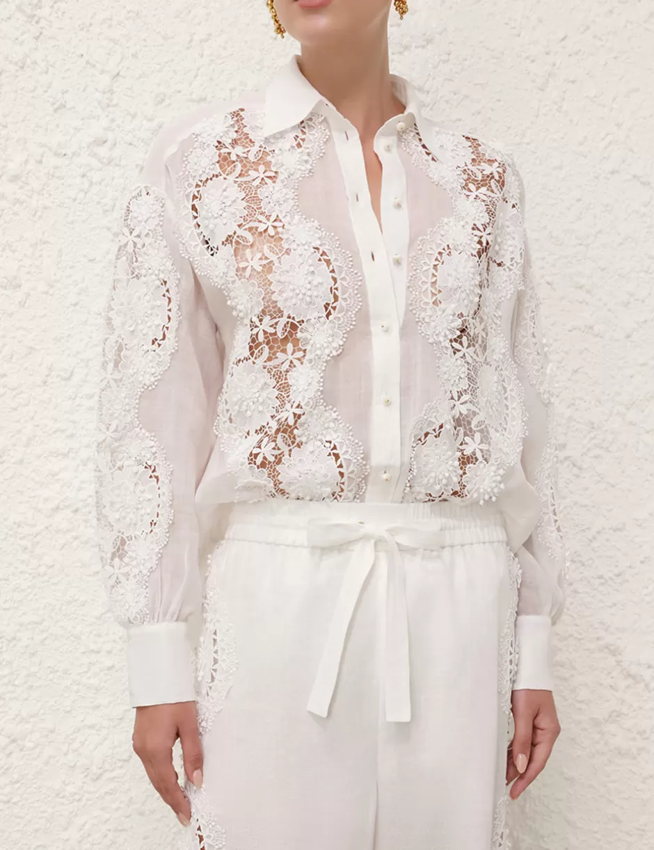 ZIMMERMANN Clothing | Tops<Halliday Lace Flower Shirt Ivory