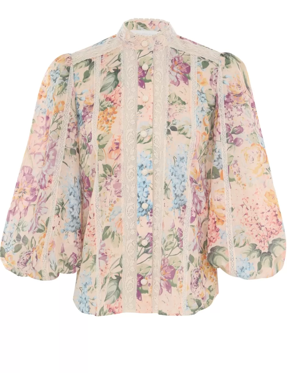 ZIMMERMANN Clothing | Tops<Halliday Lace Trim Shirt Multi Watercolour Floral