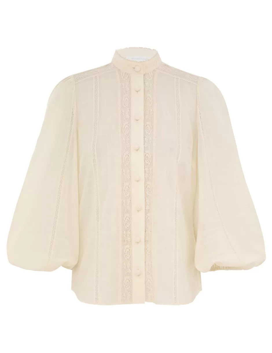 ZIMMERMANN Clothing | Tops<Halliday Lace Trim Shirt Cream