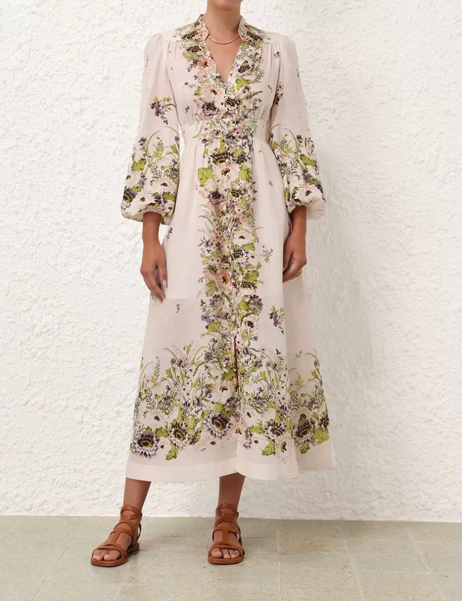 ZIMMERMANN Clothing | Dresses & Coverups<Halliday Plunge Midi Dress Cream Multi Floral