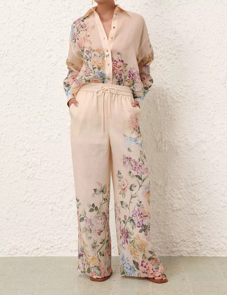 ZIMMERMANN Clothing | Shorts & Pants<Halliday Relaxed Pant Cream Watercolour Floral