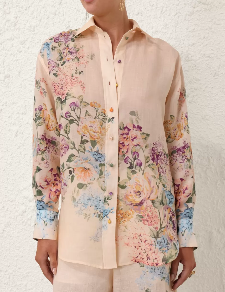 ZIMMERMANN Clothing | Tops<Halliday Relaxed Shirt Cream Watercolour Floral