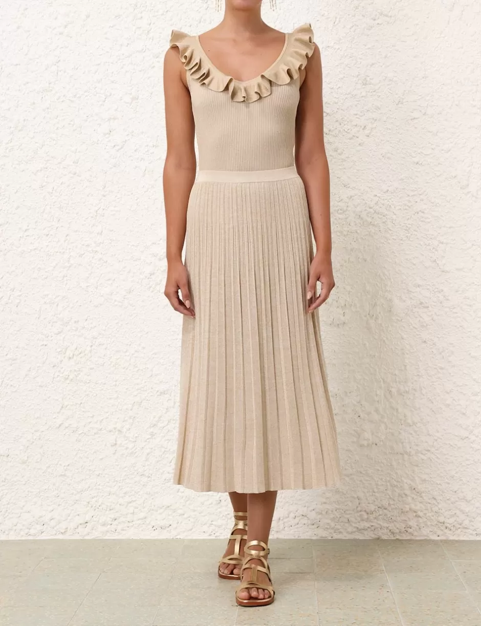 ZIMMERMANN Clothing | Skirts<Halliday Rib Midi Skirt Cream Lurex