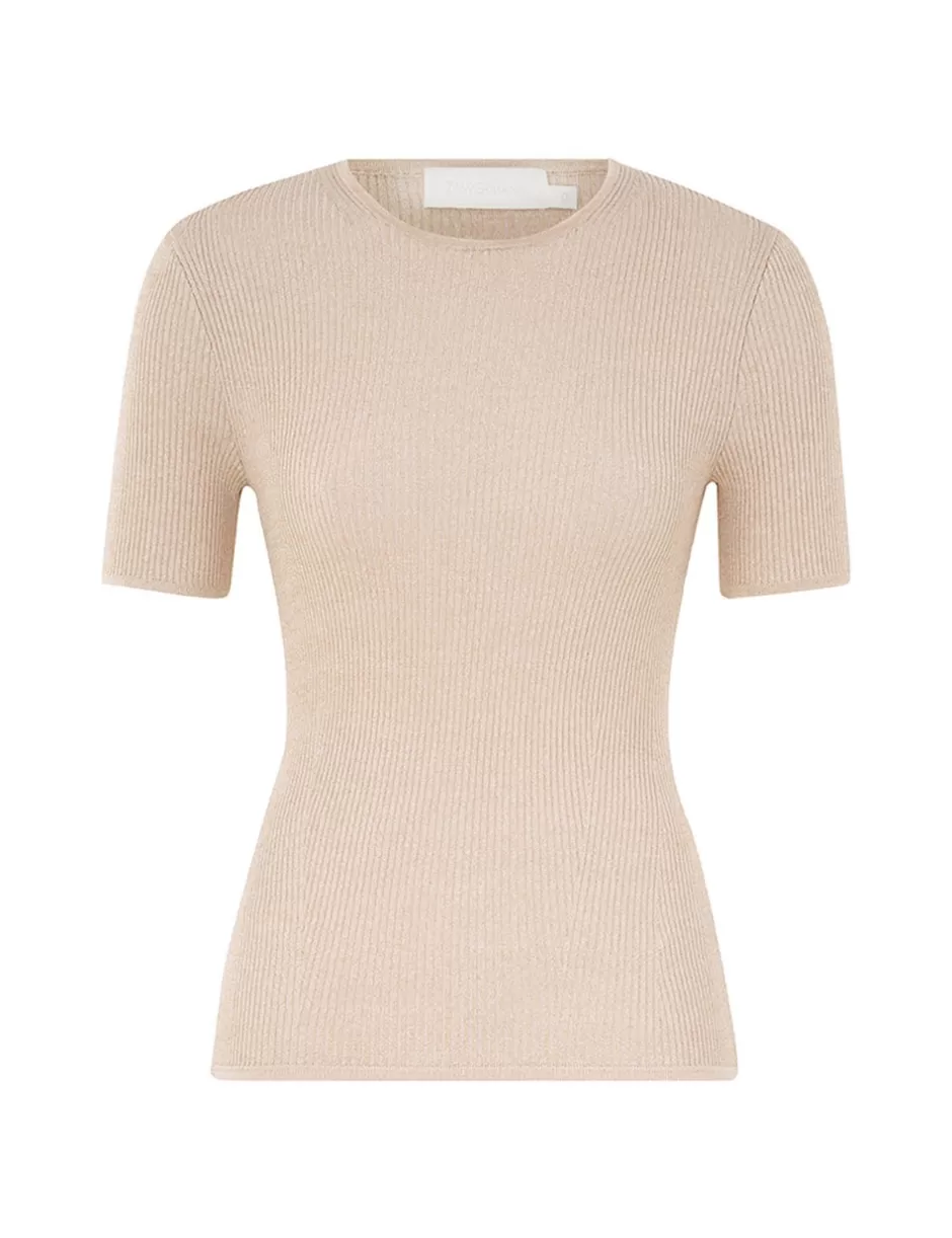 ZIMMERMANN Clothing | Tops<Halliday Rib T-Shirt Cream Lurex