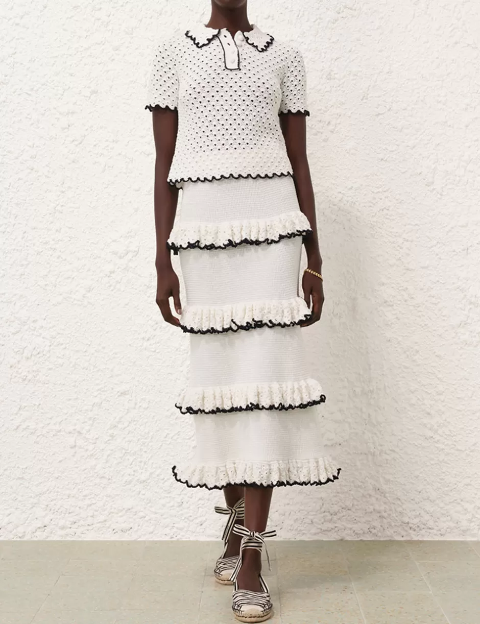 ZIMMERMANN Clothing | Skirts<Halliday Scallop Frill Skirt Black Ivory