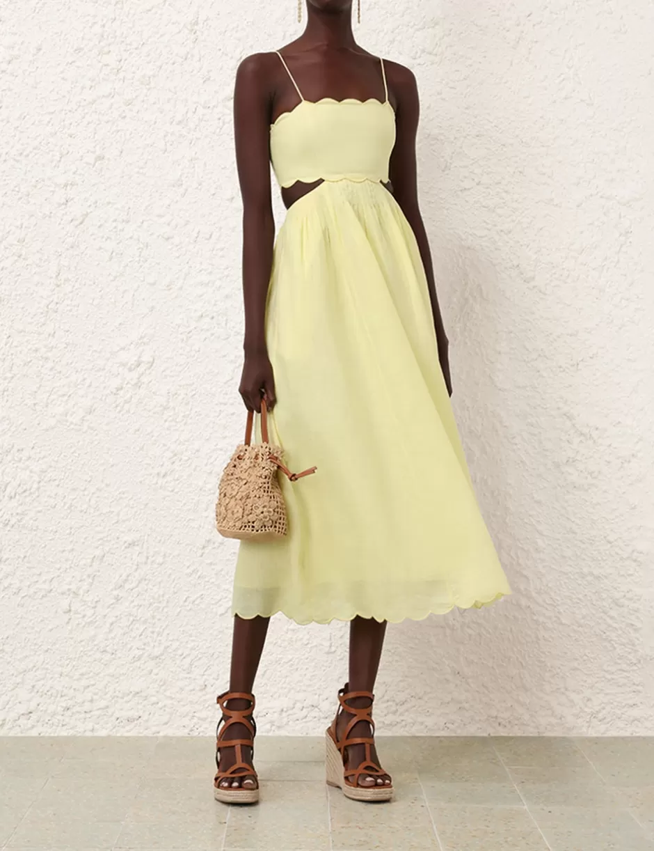 ZIMMERMANN Clothing | Day<Halliday Scallop Midi Dress Yellow