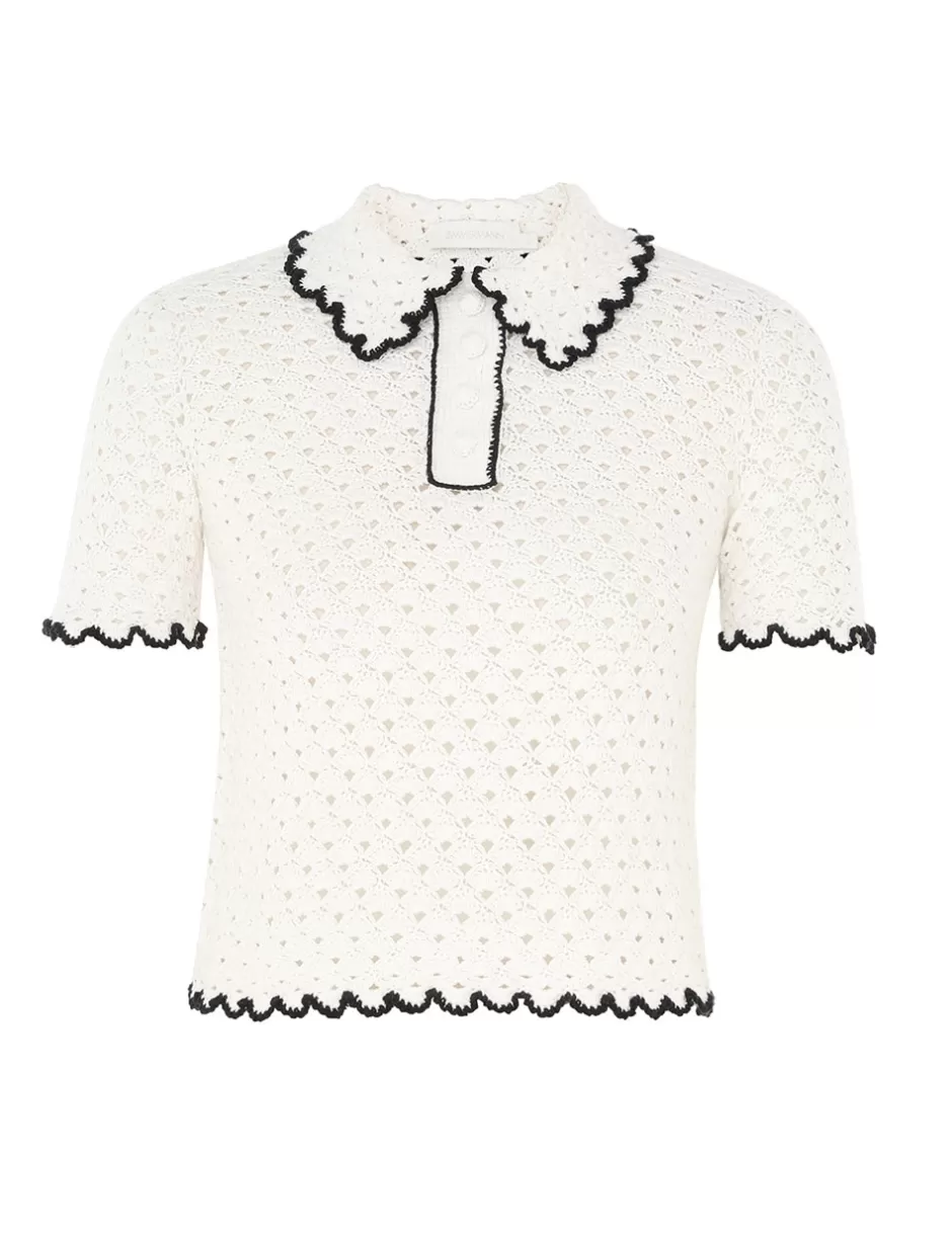 ZIMMERMANN Clothing | Tops<Halliday Scallop Polo Black Ivory