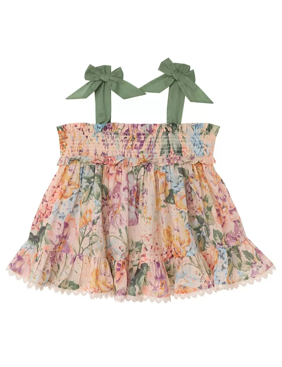 ZIMMERMANN Kids | Clothing<Halliday Shirred Top Multi Watercolour Floral