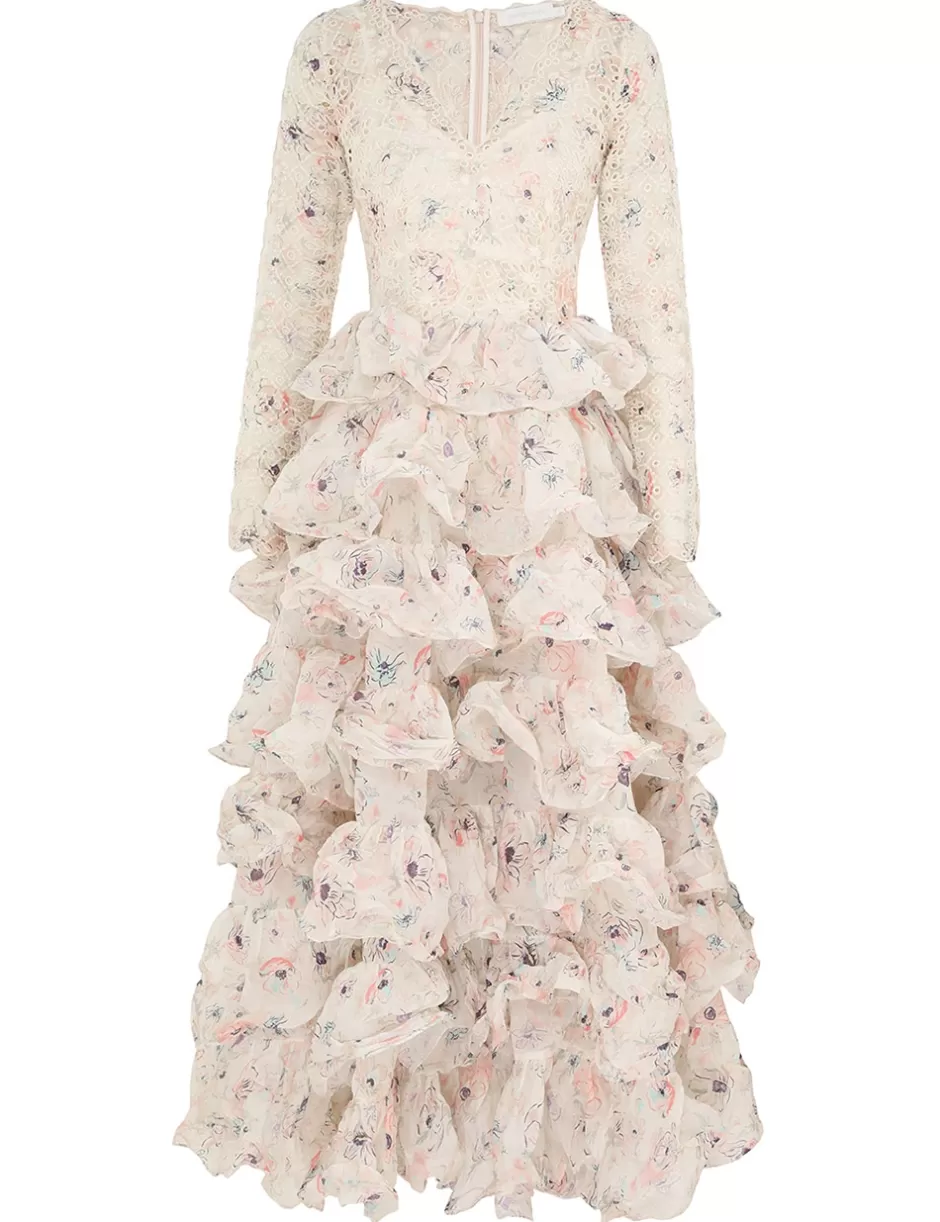 ZIMMERMANN Clothing | Dresses & Coverups<Halliday Tiered Ruffle Gown Ivory Watercolour Floral