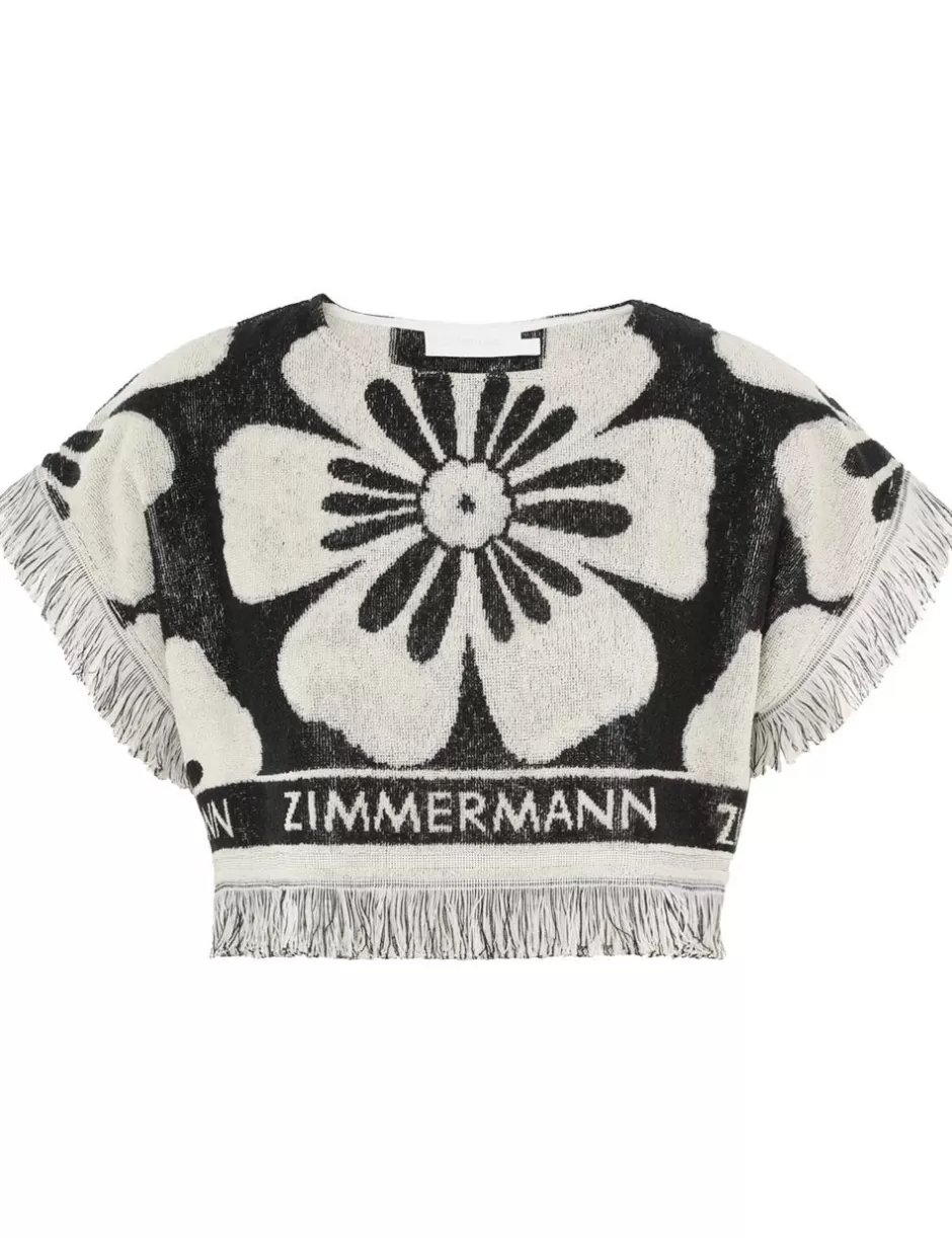 ZIMMERMANN Clothing | Tops<Halliday Towelling Crop Top Black Cream