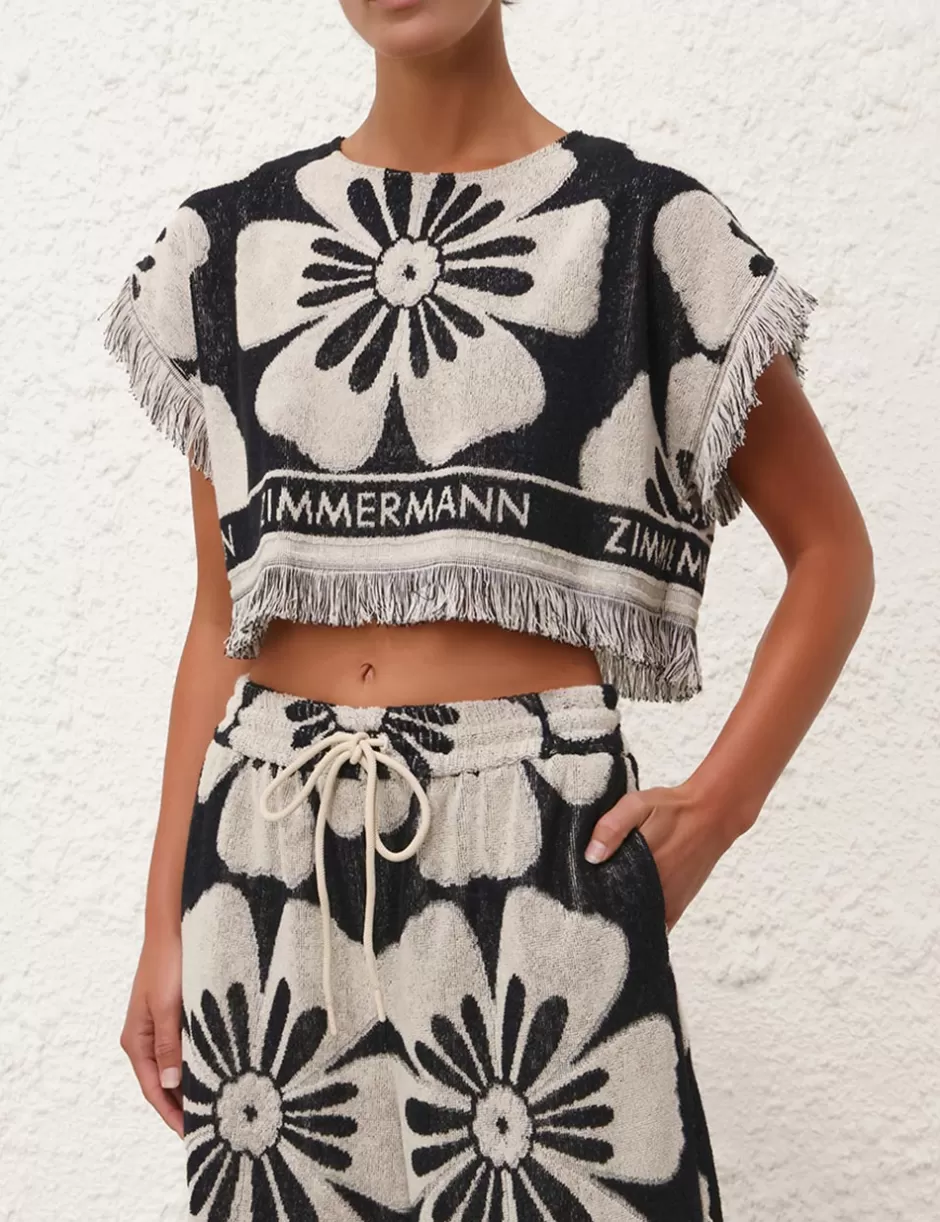 ZIMMERMANN Clothing | Tops<Halliday Towelling Crop Top Black Cream