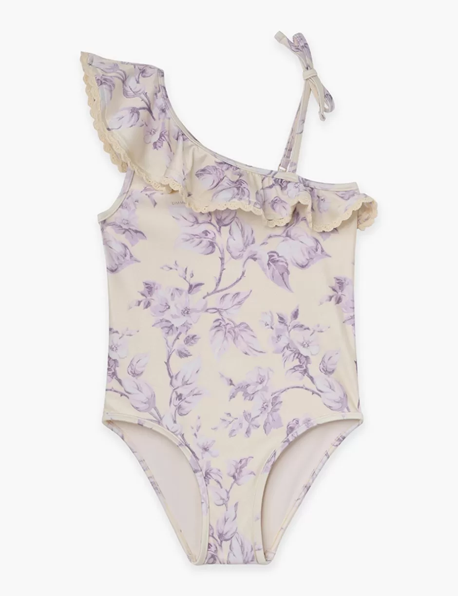 ZIMMERMANN Kids | Swimwear<Halliday Trim Frill 1PC Yellow Lilac Floral