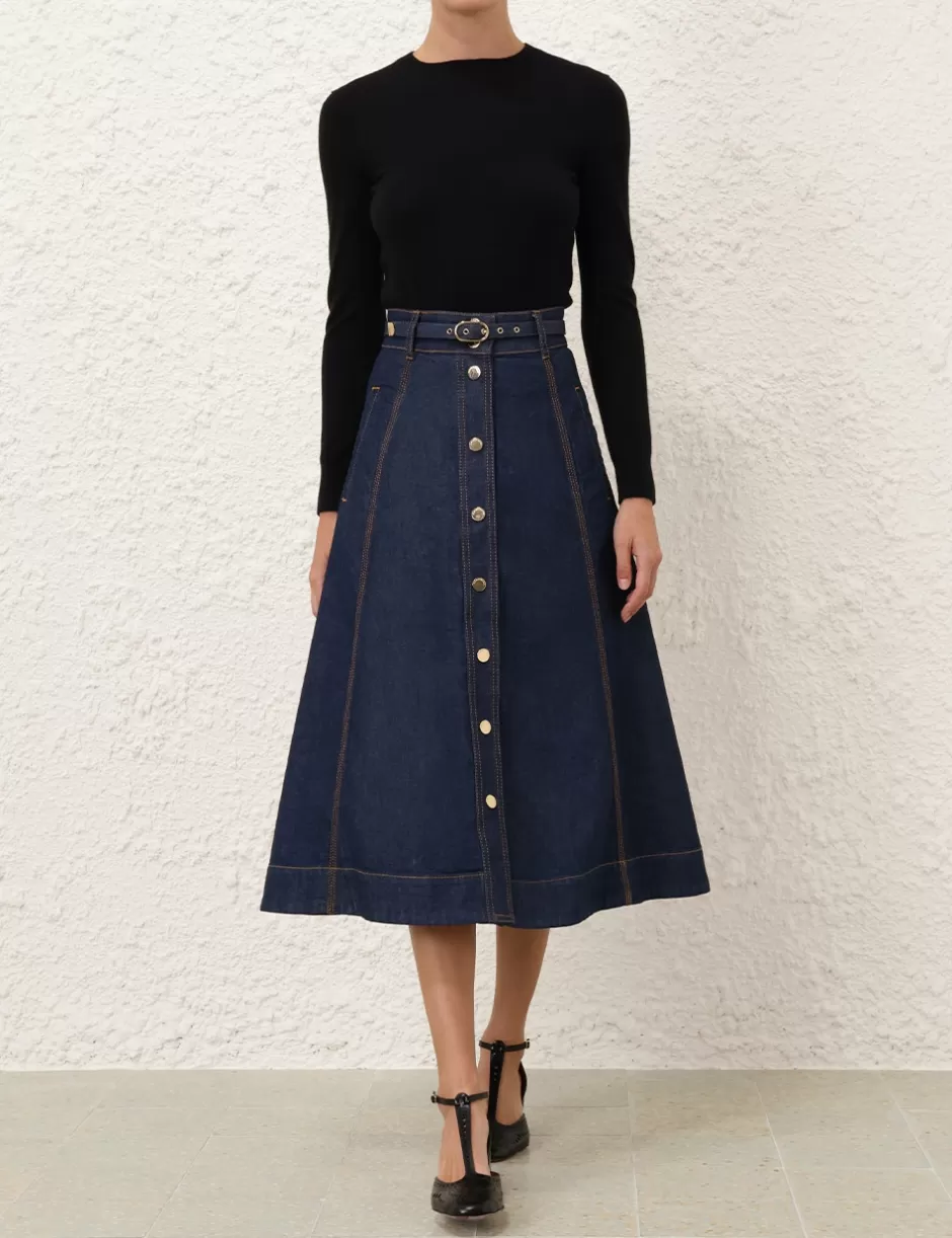 ZIMMERMANN Denim | Skirts<Illustration A Line Skirt Ink