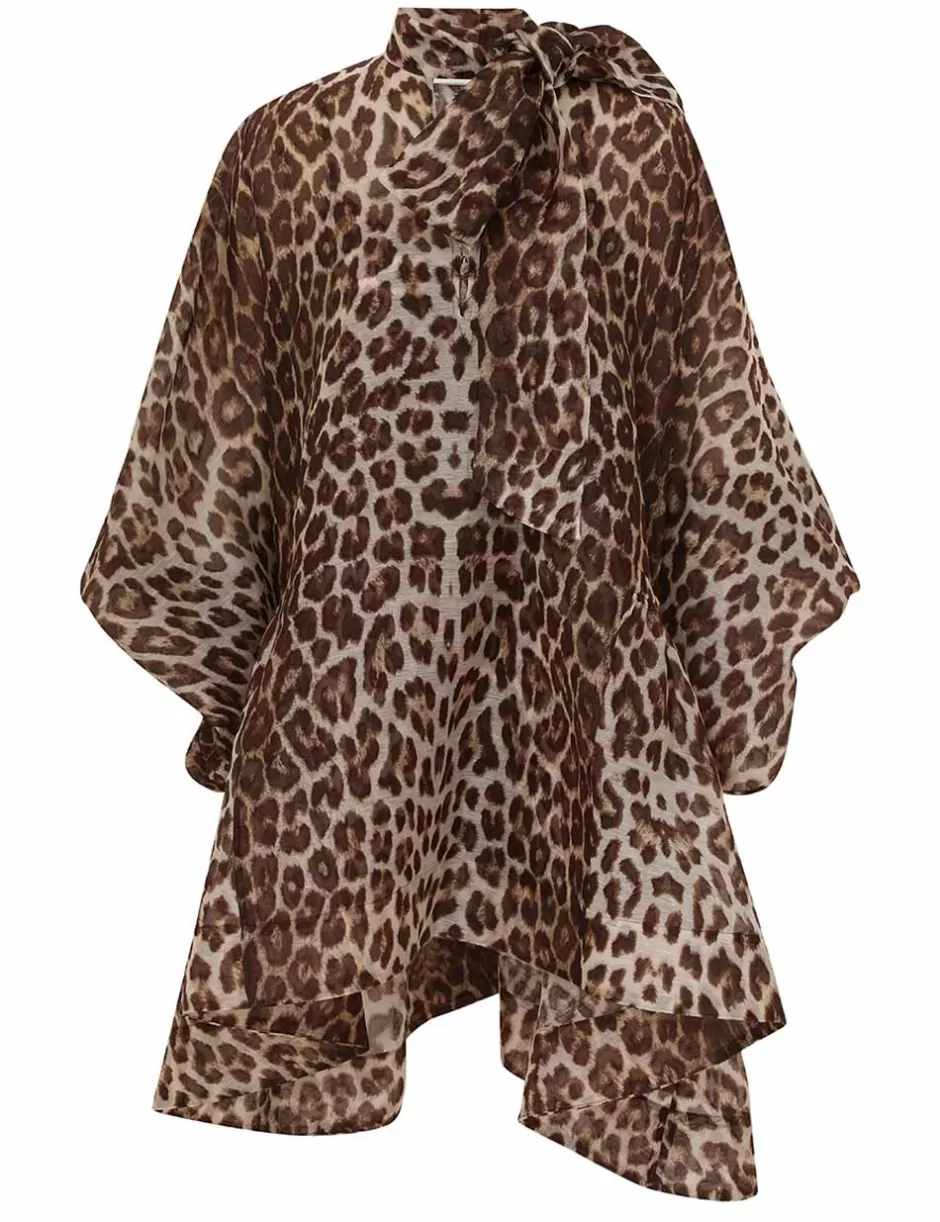 ZIMMERMANN Clothing | Dresses<Illustration Billow Mini Dress Chocolate Leopard