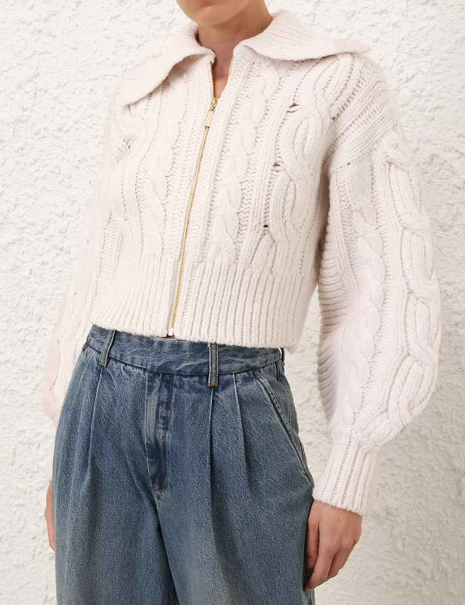 ZIMMERMANN Clothing | Knitwear<Illustration Cable Cardigan Cream