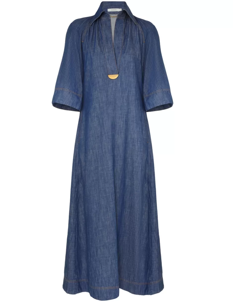 ZIMMERMANN Dresses | Denim<Illustration Denim Midi Dress Railway Blue