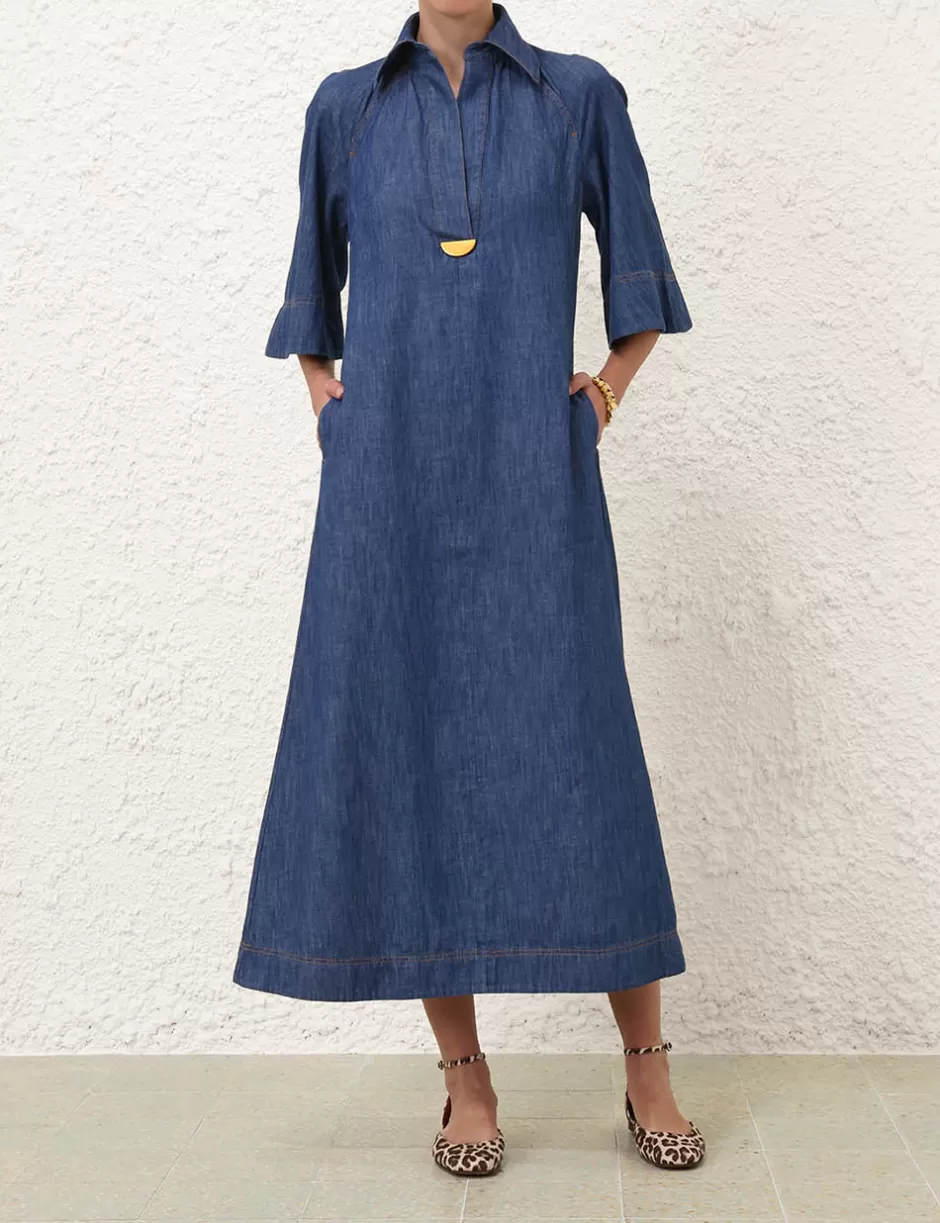 ZIMMERMANN Dresses | Denim<Illustration Denim Midi Dress Railway Blue