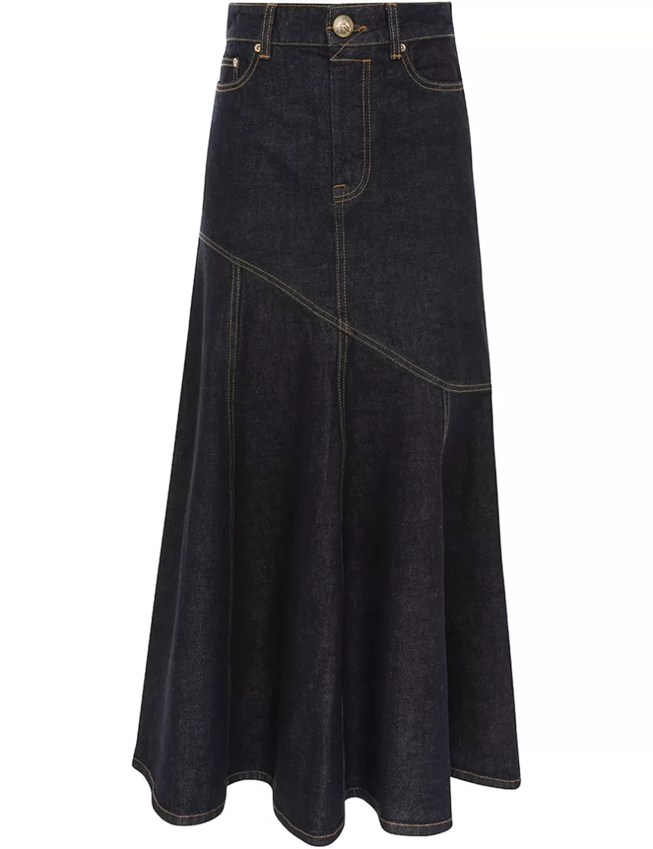 ZIMMERMANN Clothing | Denim<Illustration Denim Midi Skirt Night Sky