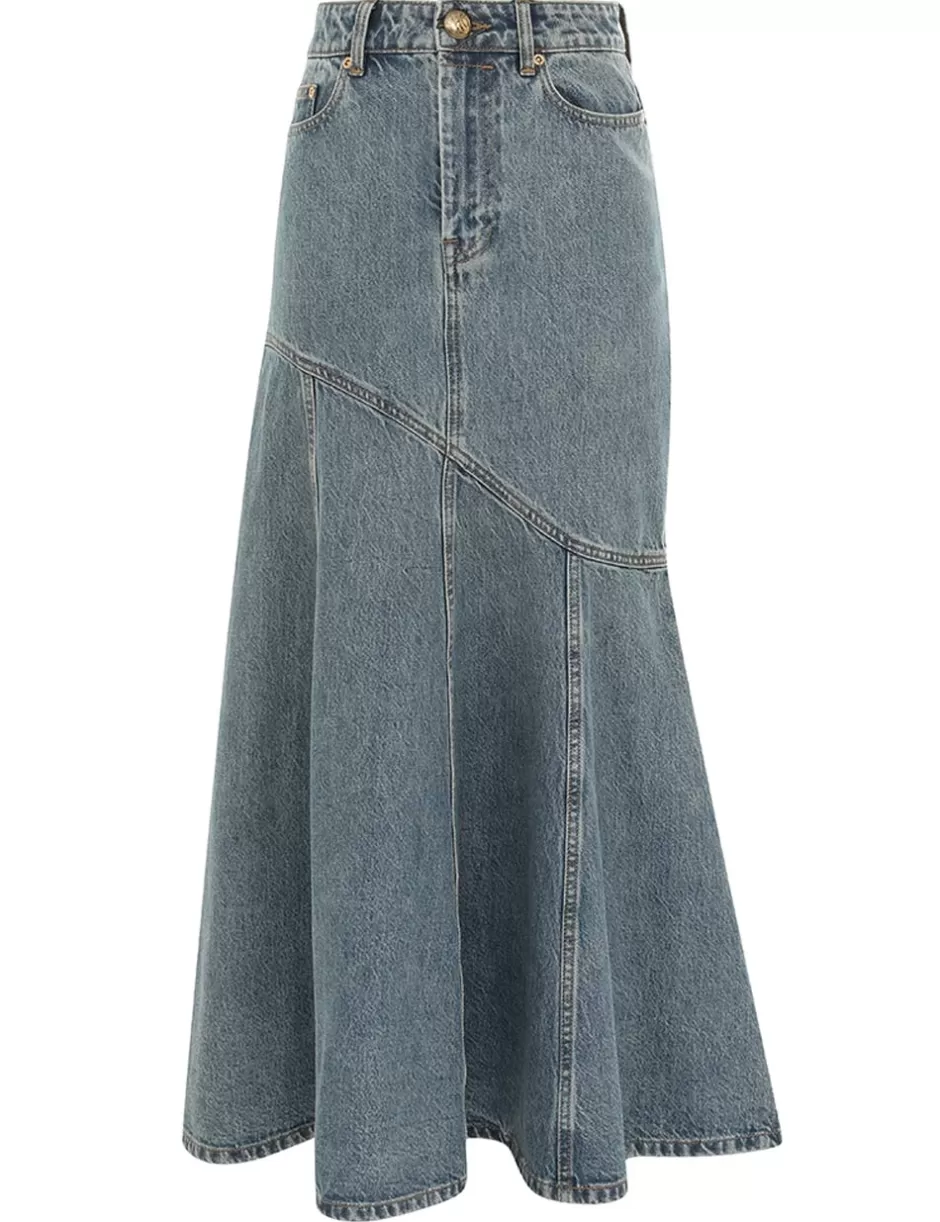 ZIMMERMANN Clothing | Denim<Illustration Denim Midi Skirt Neptune