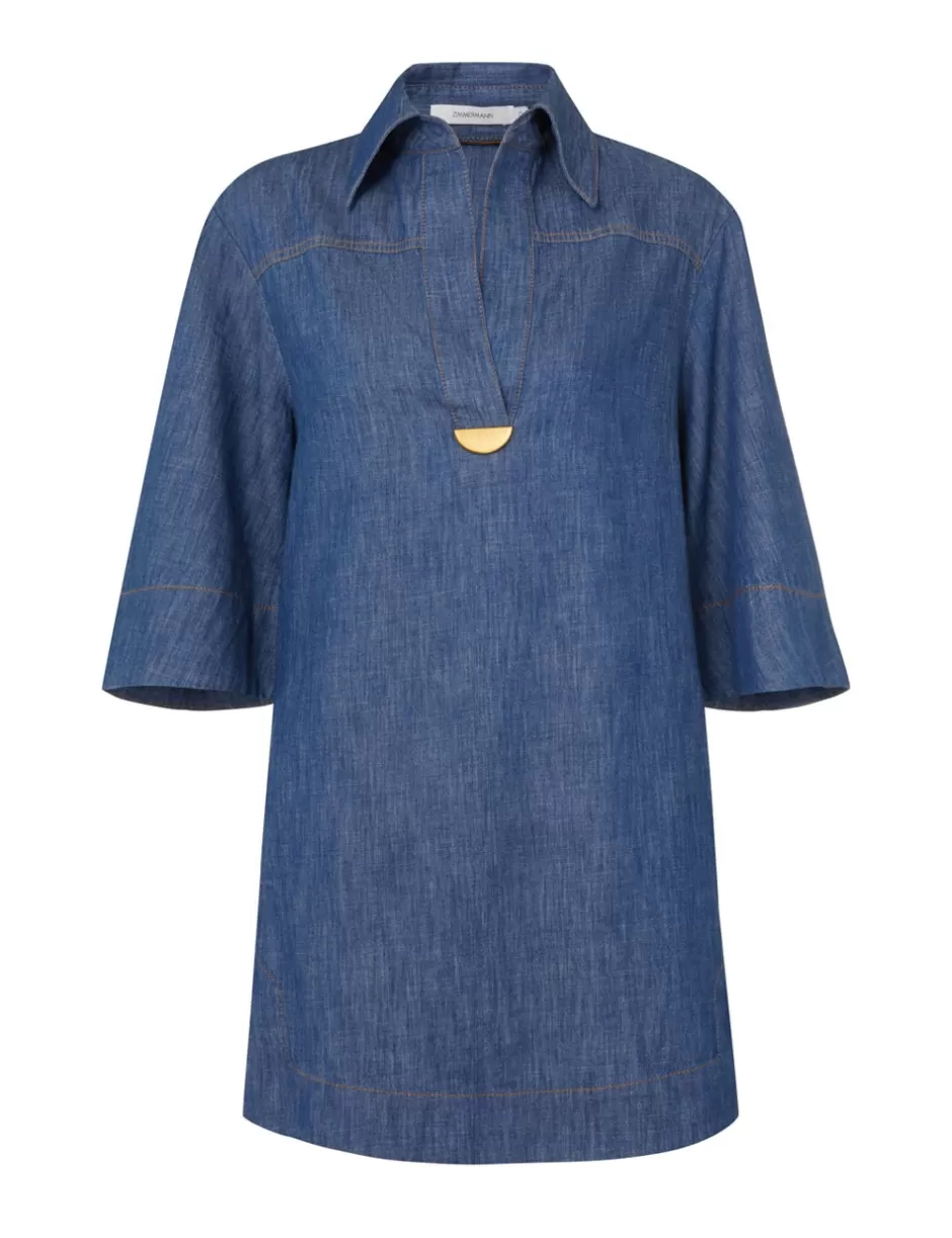 ZIMMERMANN Clothing | Dresses<Illustration Denim Tunic Dress Railway Blue