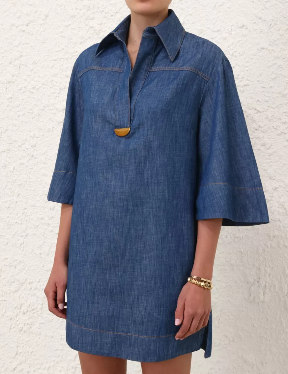 ZIMMERMANN Clothing | Dresses<Illustration Denim Tunic Dress Railway Blue