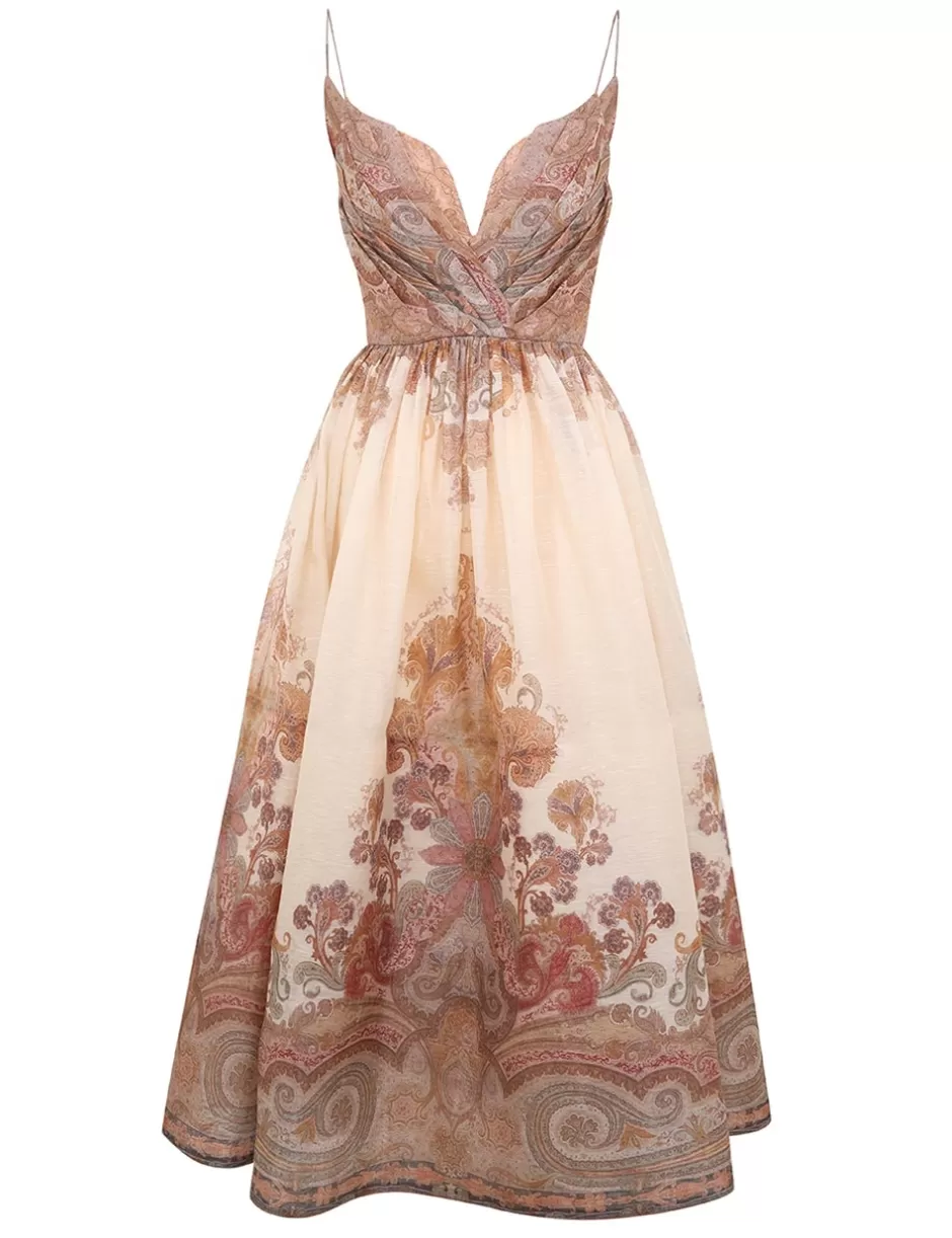 ZIMMERMANN Clothing | Dresses<Illustration Draped Midi Dress Cream Paisley