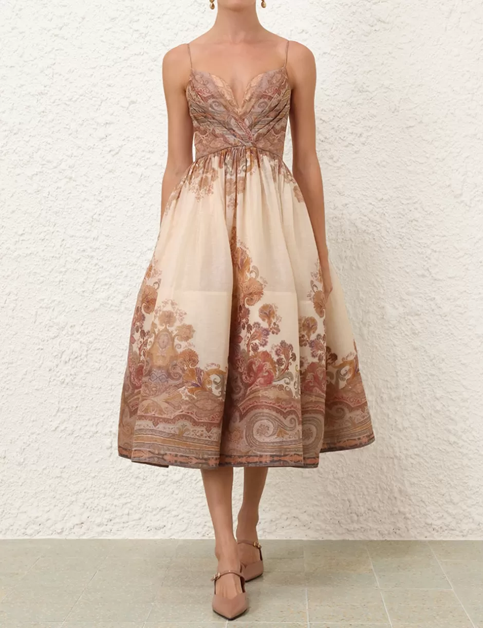 ZIMMERMANN Clothing | Dresses<Illustration Draped Midi Dress Cream Paisley