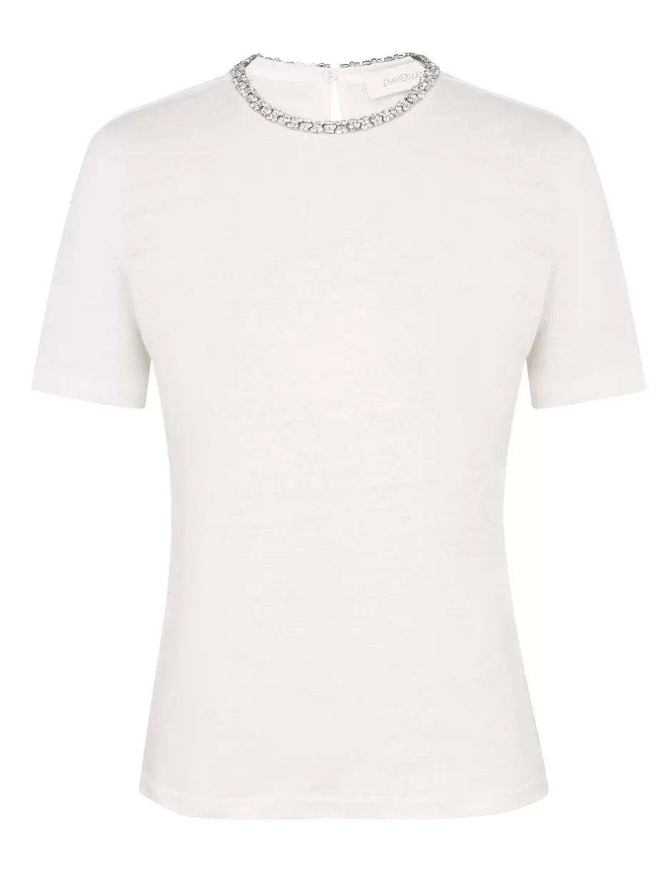 ZIMMERMANN Tops | Clothing<Illustration Embellished Tee Ivory