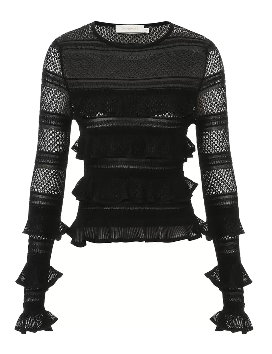 ZIMMERMANN Clothing | Knitwear<Illustration Frilled Top Black