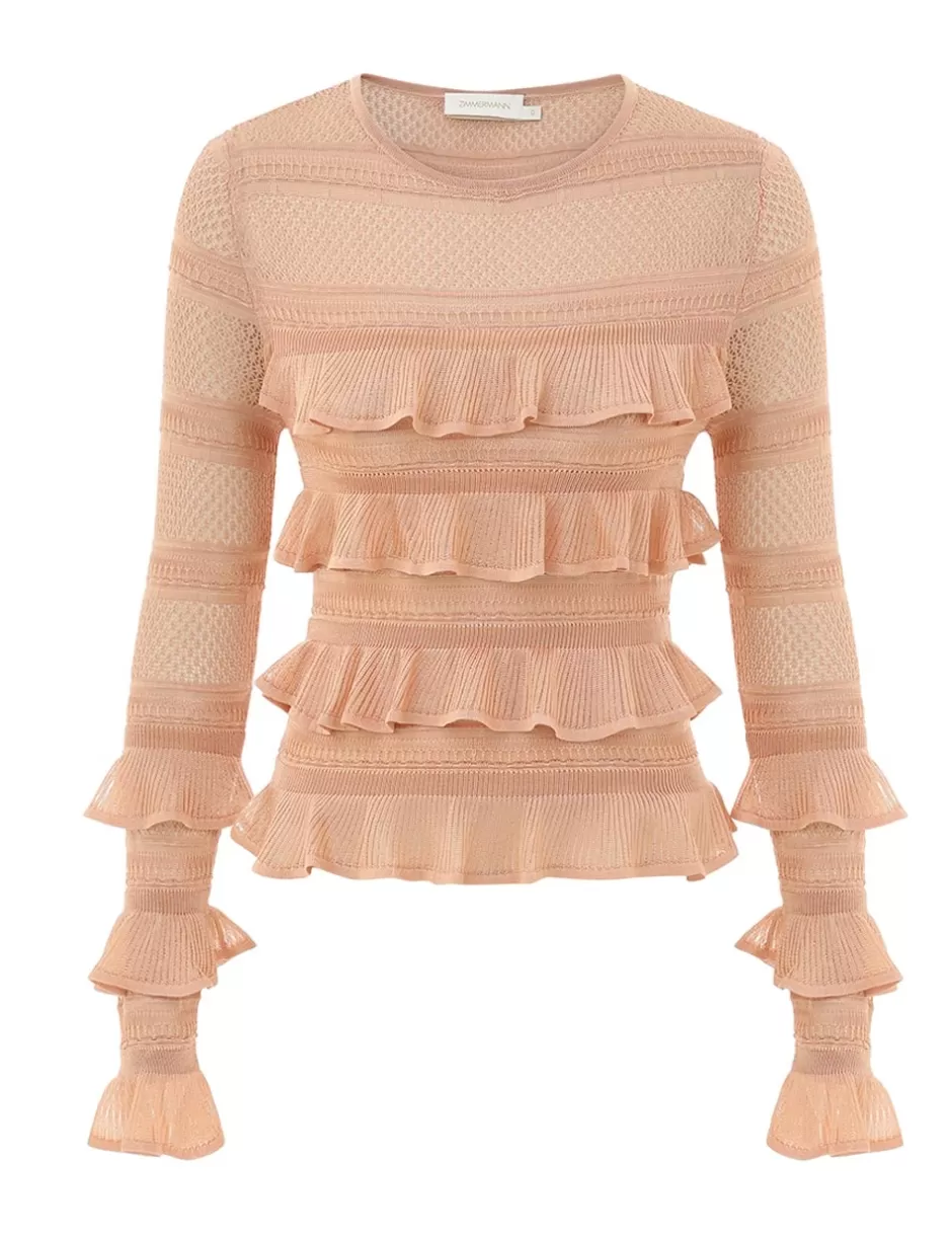 ZIMMERMANN Clothing | Knitwear<Illustration Frilled Top Champagne